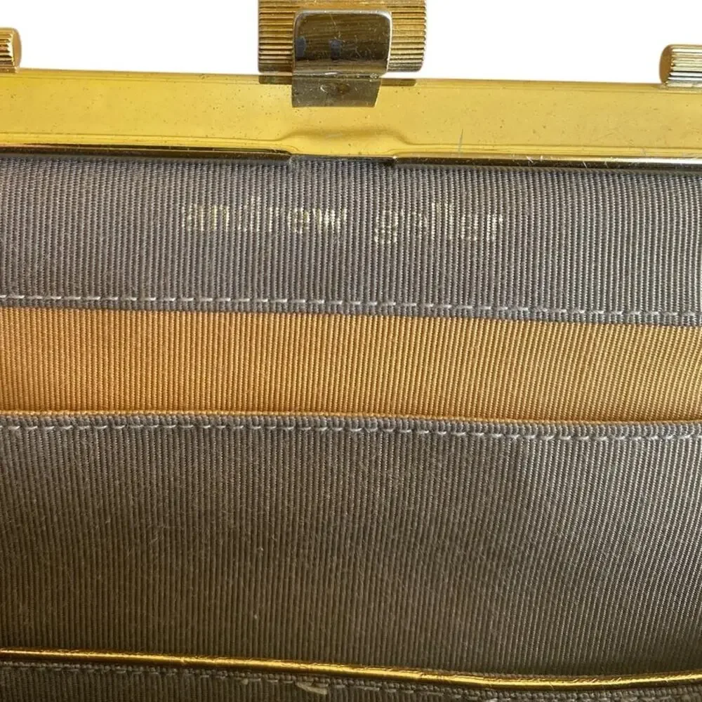 Vintage Mid-Century Cream Andrew Geller Ostrich Leather Top Handle Frame Bag
